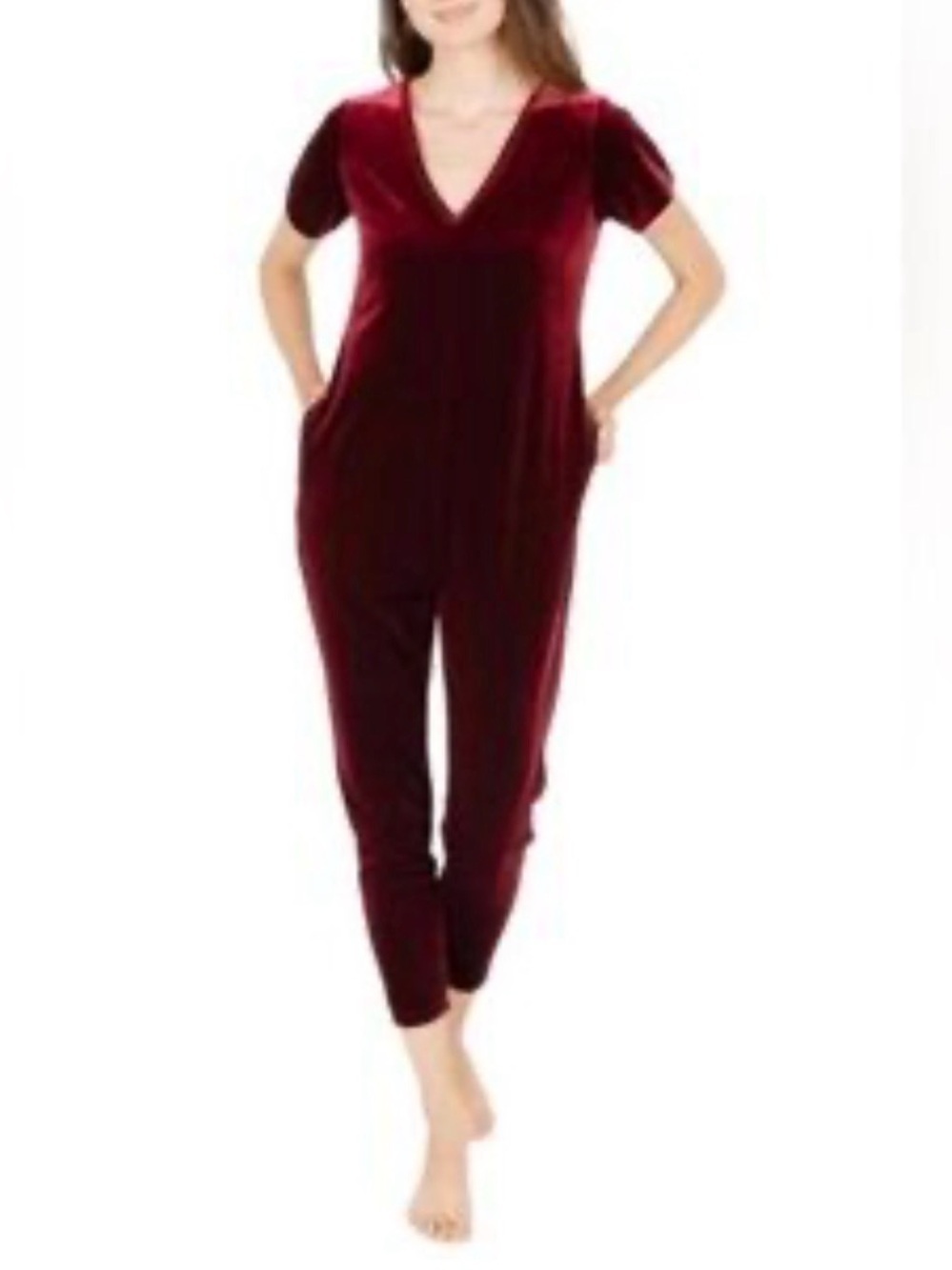 Smash + Tess Sz L Wine-Colored Tomoer Jumpsuit with Pockets V-Neck